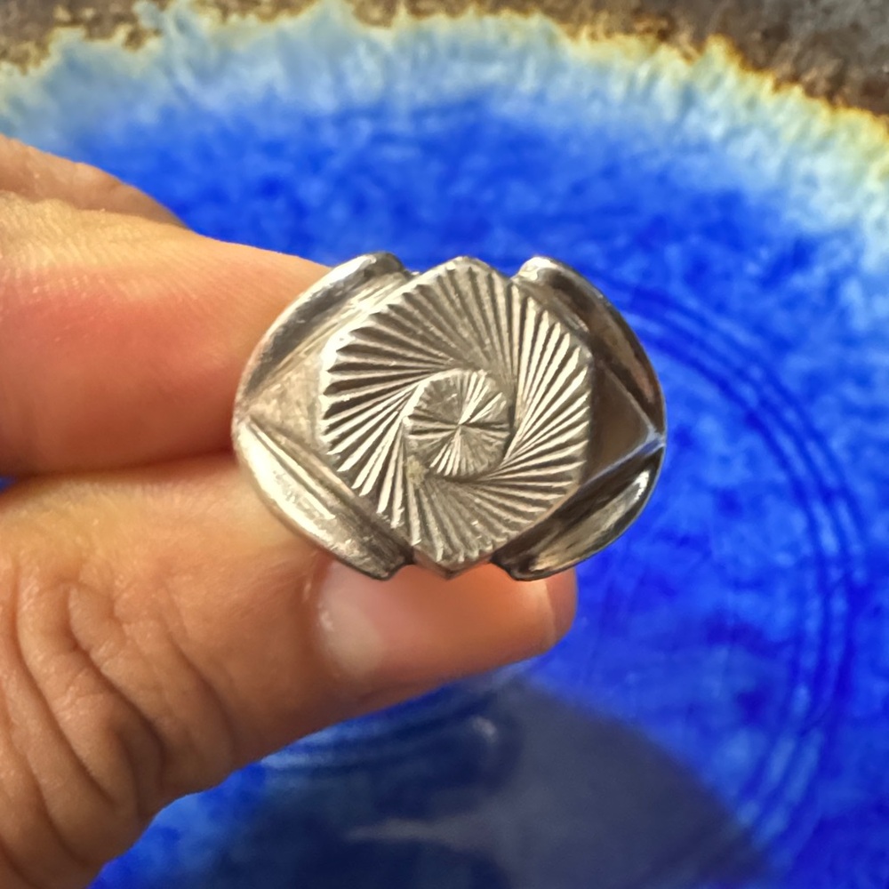 Vintage Solid 925 Silver Geometric Ring - image 1